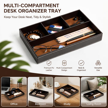 Valet Tray for Men & Women, Faux Leather Organizer Tray for Nightstand and Dresser, Jewelry, Keys, Wallet and Phone