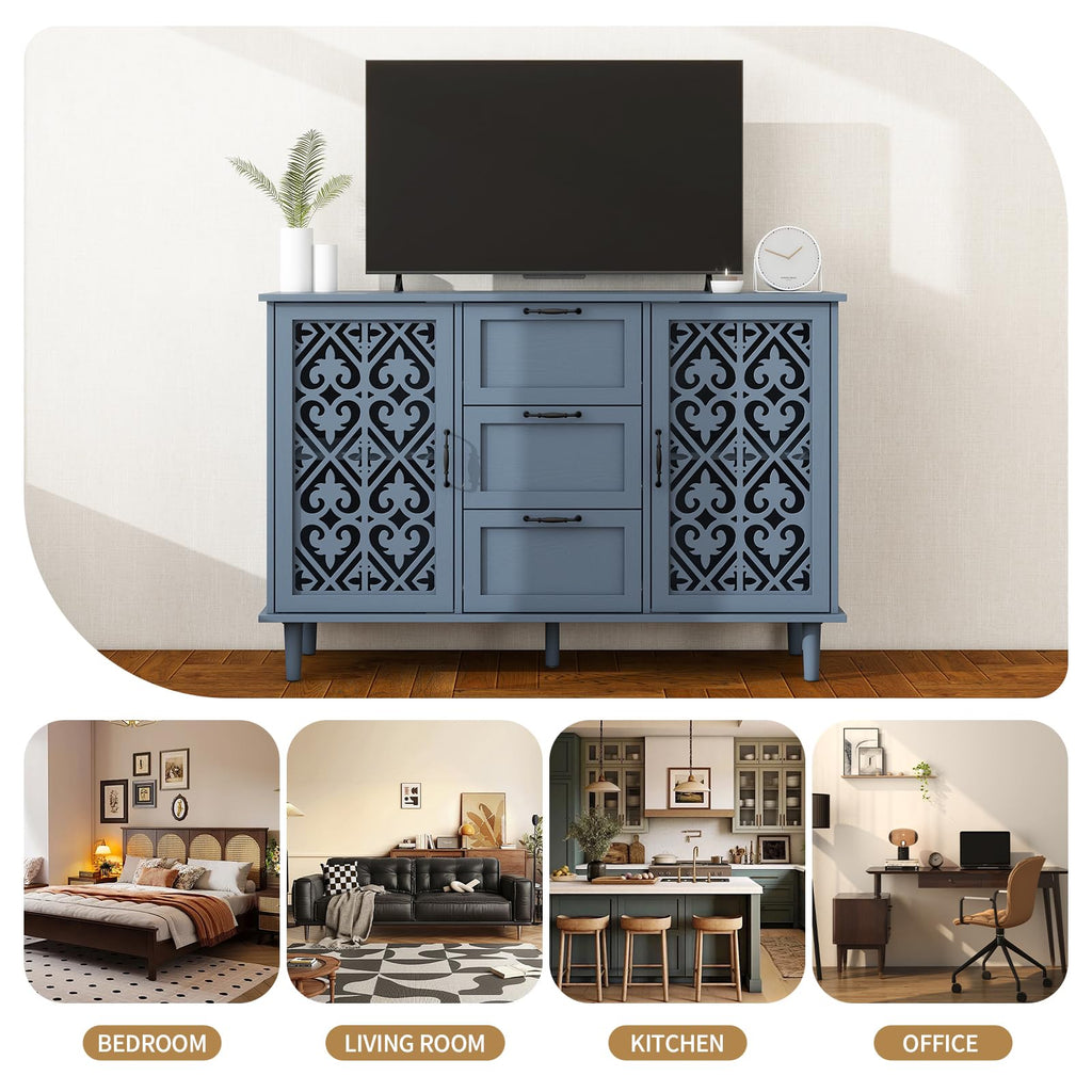 Sideboard Buffet Cabinet with Storage, Modern Farmhouse Kitchen Storage Cabinet with Drawers and Doors, Liquor Coffee
