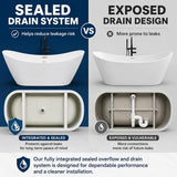 67" Acrylic Freestanding Bathtub, Deep Soaking Tub with Non-Slip Surface, Modern Free Standing Bath Tub, Chrome Drain