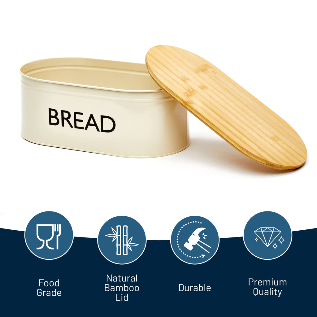Bread Box - Premium Metal with Bamboo Lid