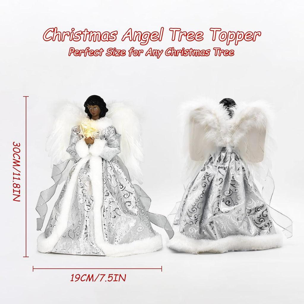 Angel Tree Topper with Lights and Remote Control, 12" Lighted Tree Toppers Christmas Decorations, Elegant and