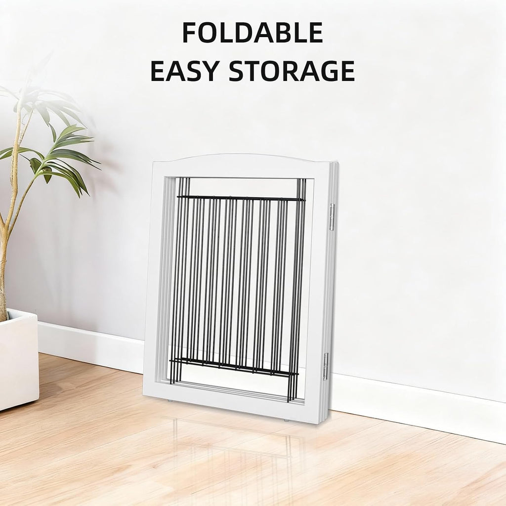 Freestanding Foldable Dog Gate Extra Wide Wooden White Indoor Puppy Gate Stairs Doorways Pet Gate Tall Dog Fence 3