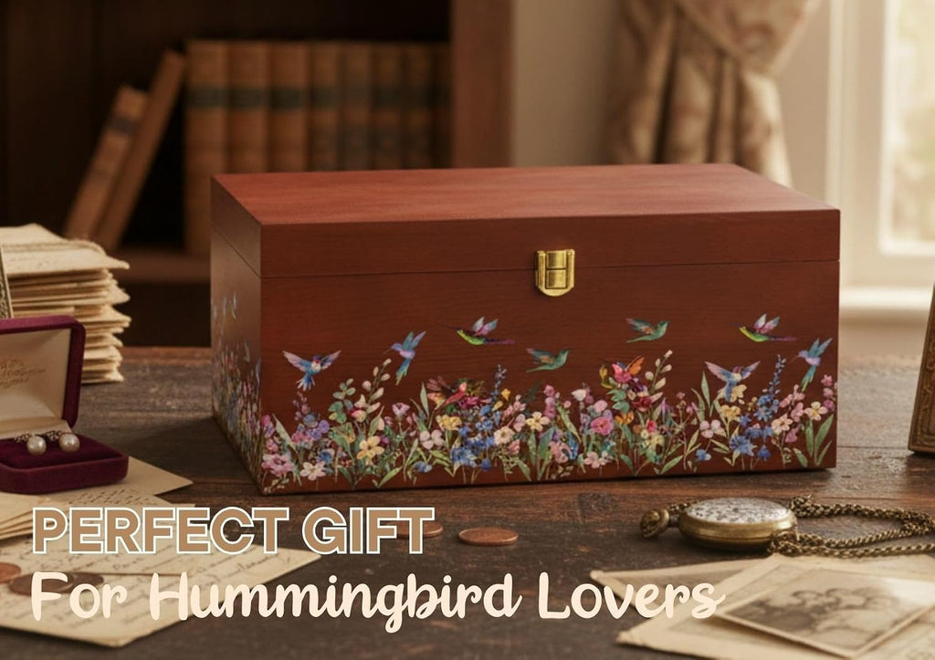 Hummingbird Gifts for Women, Large Keepsake Boxes with Lid, Wooden Storage Boxes, Decorative Organizer with Lid