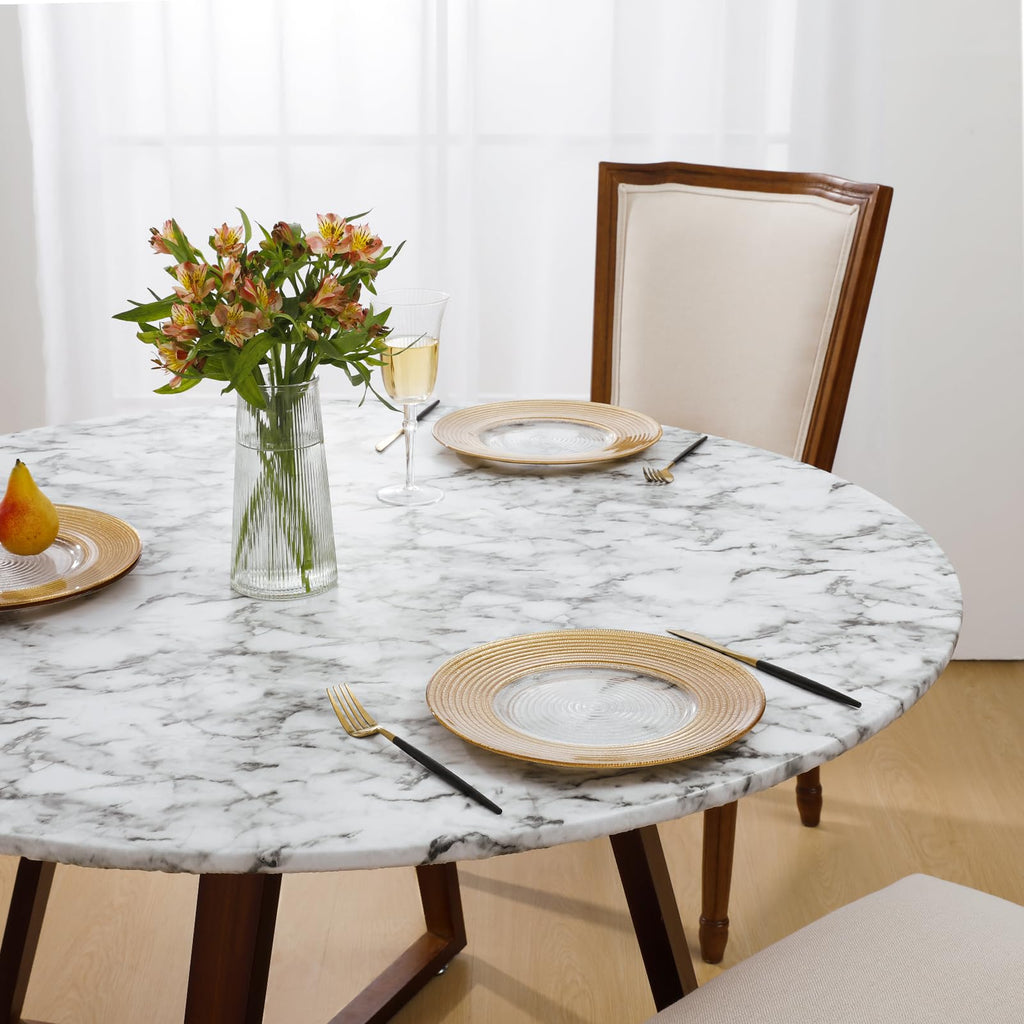 Round Fitted Vinyl Tablecloth with Elastic Edge 100% Waterproof