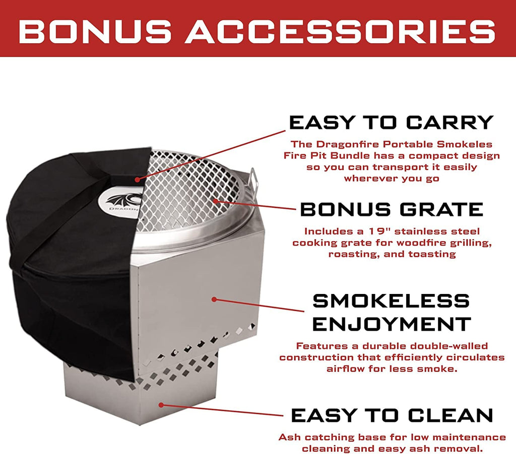 Portable Smokeless Firepit, Accessories Included: Grill, Base Stand, Carrying Case. Wood Pellet/Log Burning Outdoor