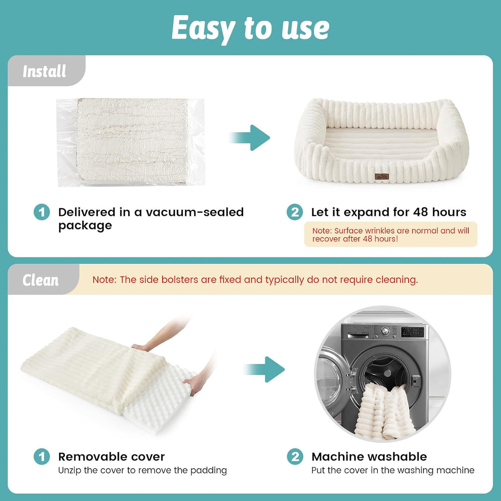 Cute Pet Bed for Small Dogs & Cats - Washable Rectangle Dog Bed with Anti-Slip Bottom, Soft Calming Cat & Puppy Bed