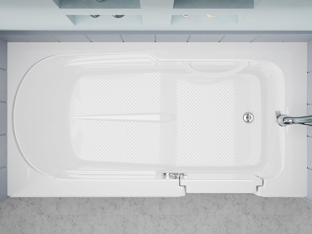 Walk In Tub 60'' x 30'' White Acrylic with Chrome Accents Right Drain, Low Threshold, Slip-Resistant Floor, Easy