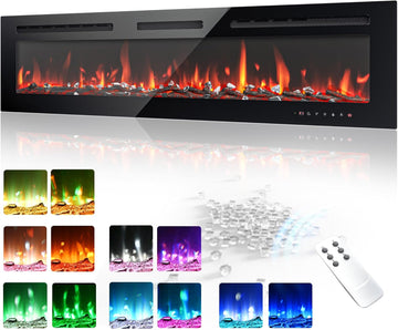 60 Inch Electric Fireplace with Adjustable Flame Color, Fireplace Heater with Remote Control, Linear Fireplace with Timer, Touch Screen, Log & Crystal, 750/1500W A132-B0DLZ9P3M6