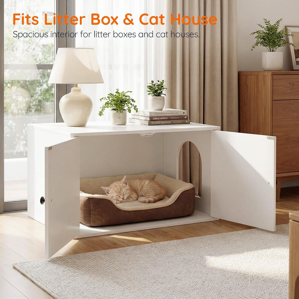 Cat Litter Box Enclosure, Hidden Litter Box Furniture with Side Entry, Litter Box Cabinet, Indoor Cat House, End Side