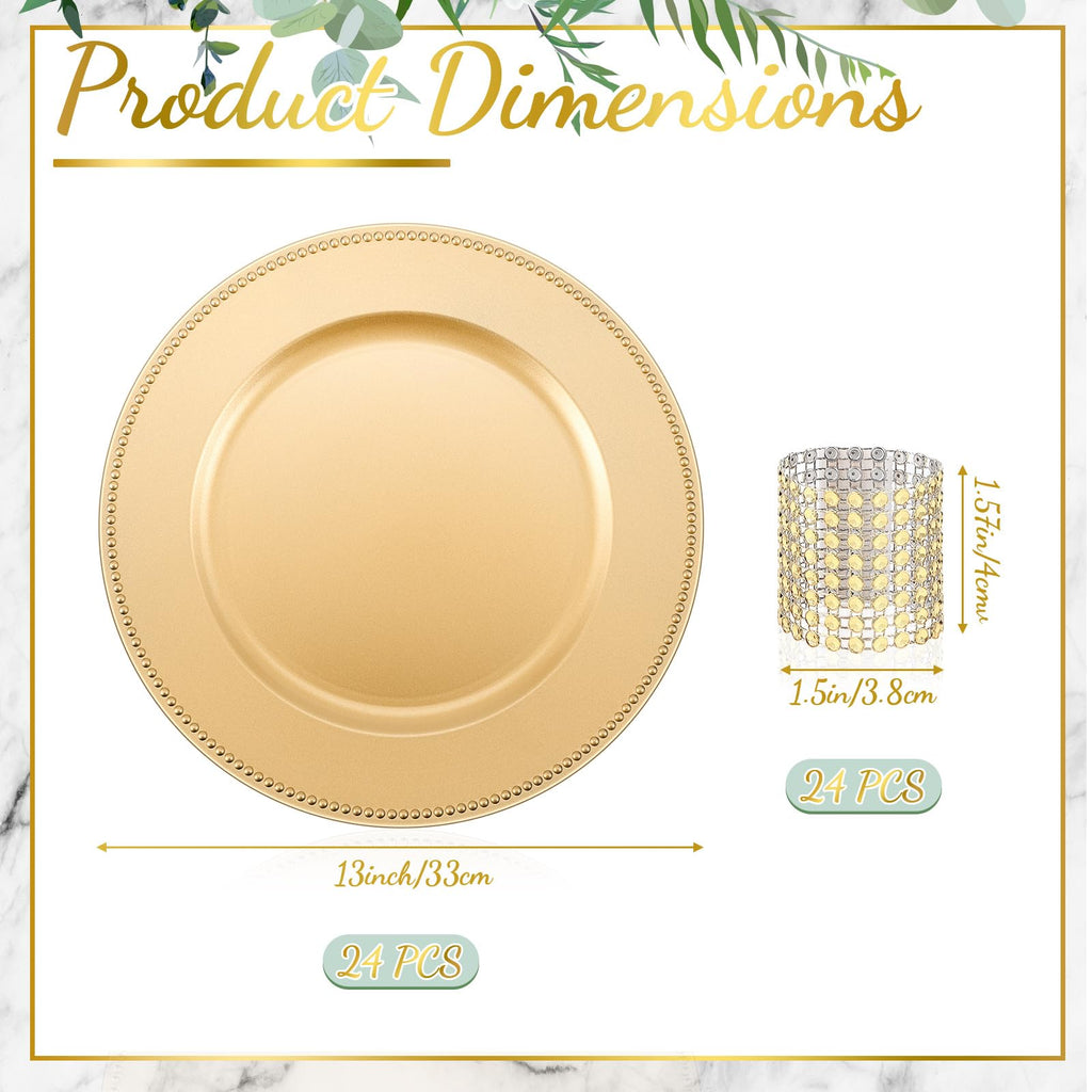 48 Pcs Charger Plates Set, Bulk 24 Plastic Plate Chargers with 24 Napkin Rings, 13 Inch Round Dinner Chargers for