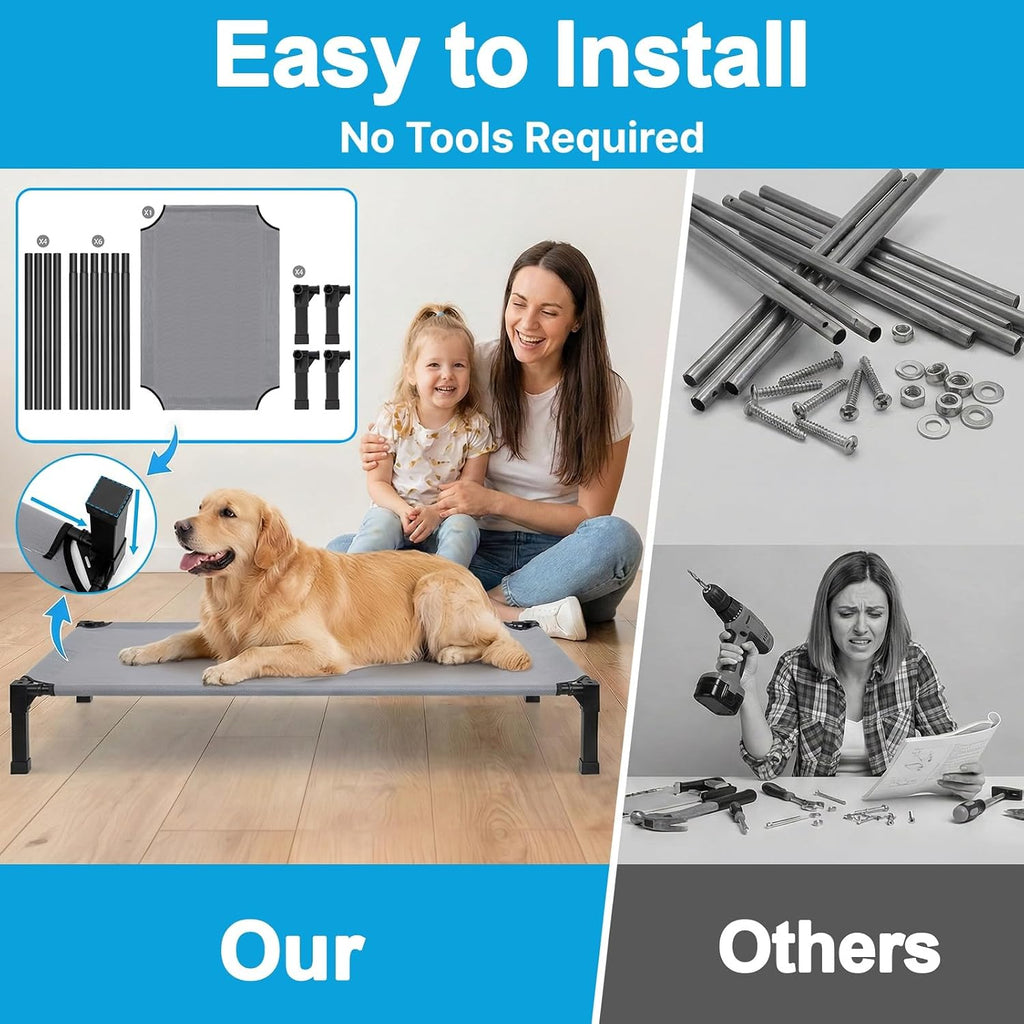Elevated Dog Bed Raised Cooling Dog Cot for Large Dogs, Portable Indoor & Outdoor Pet Bed with No-Slip Feets
