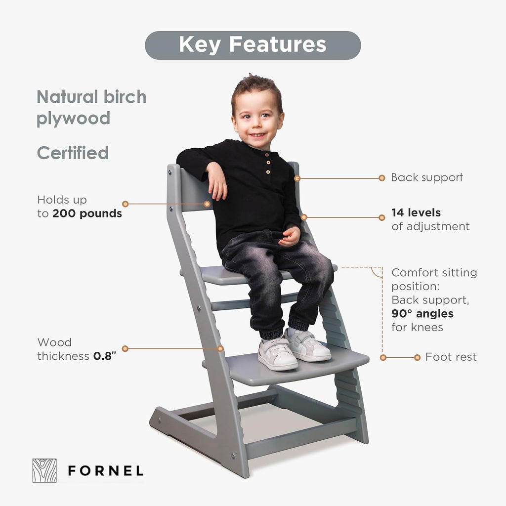Modern Black Wooden High Chair | Adjustable Grow-with-Me Toddler Seat for Age 3 to 15 | Perfect for Minimalist &