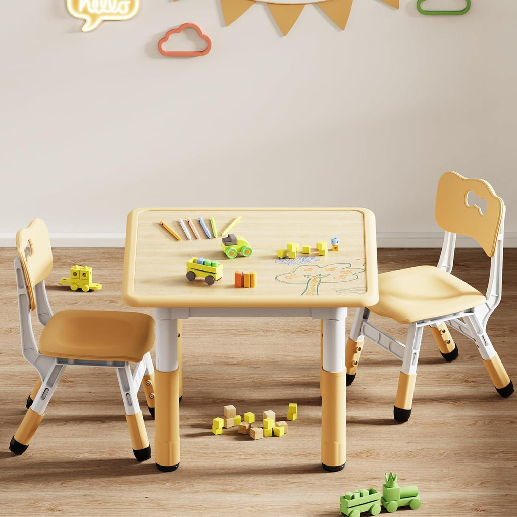 Height Adjustable Toddler Table and 2 Chairs Set, Beige
