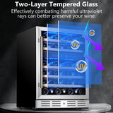 24 inch Wine Cooler, 37 Bottle - Dual Zone Built-in or Freestanding Fridge with 