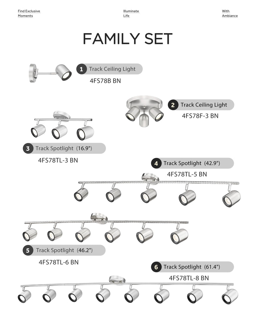 43" Track Light, Brushed Nickel LED Track Lighting Fixtures Ceiling, Rotatable LED Track Lighting Kit, Bulbs