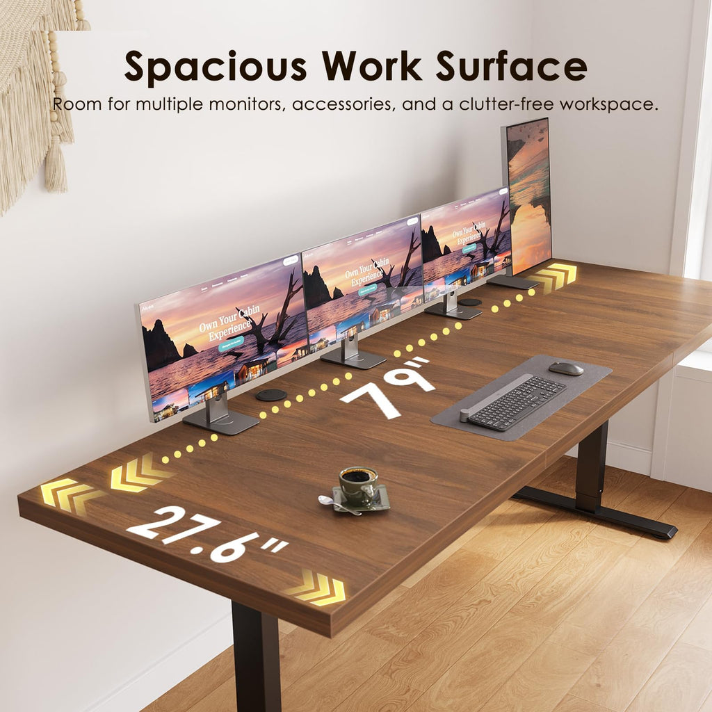 79 Inch Executive Electric Standing Desk Height Adjustable, Walnut