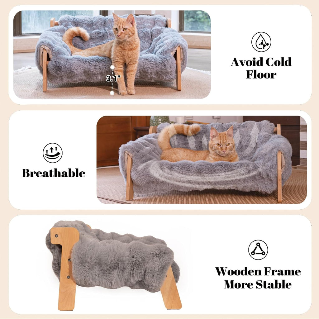 Elevated Cat Couch Bed Wooden Raised Kitty Sofa Lounge Chair