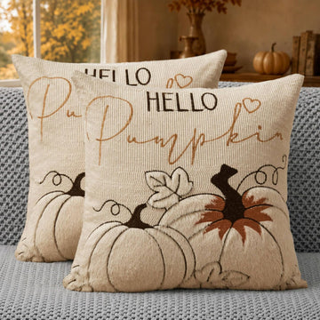 Fall Pillow Covers 20x20 Beige Faux Fur Pumpkin Cozy Decor QZ06A20