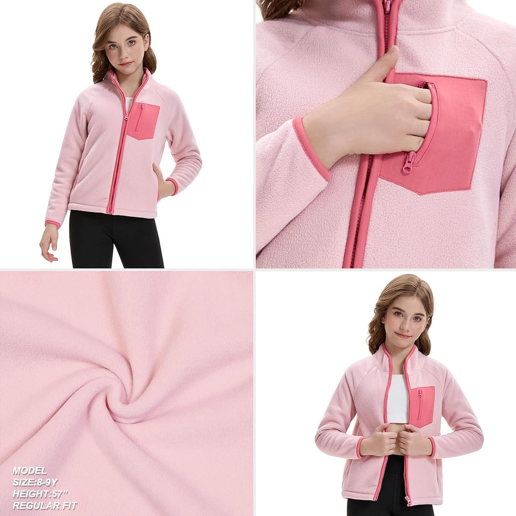 Girls Fleece Jacket Full Zip Up Double Layer Sherpa with Pockets