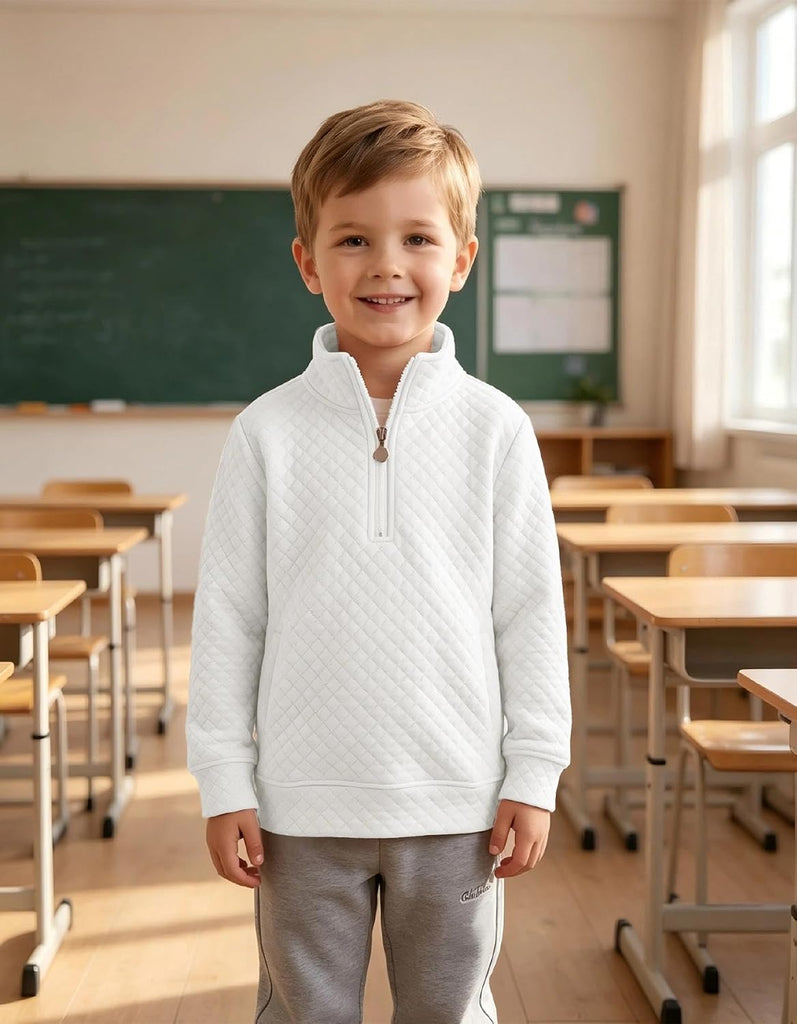 Toddler Boys Quarter Zip Quilted Sweatshirts Baby Kids High Neck Long Sleeve Pullover Shirt Clothes