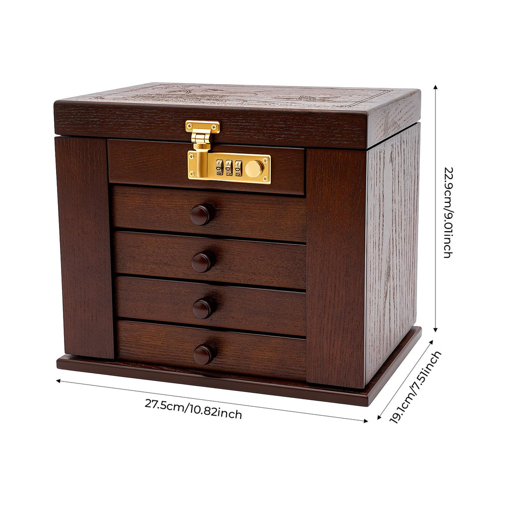 Extra Large 5 Layers Wooden Jewelry Box Jewelry Case Cabinet Armoire Ring Necklacel Gift Storage Box Organizer(5