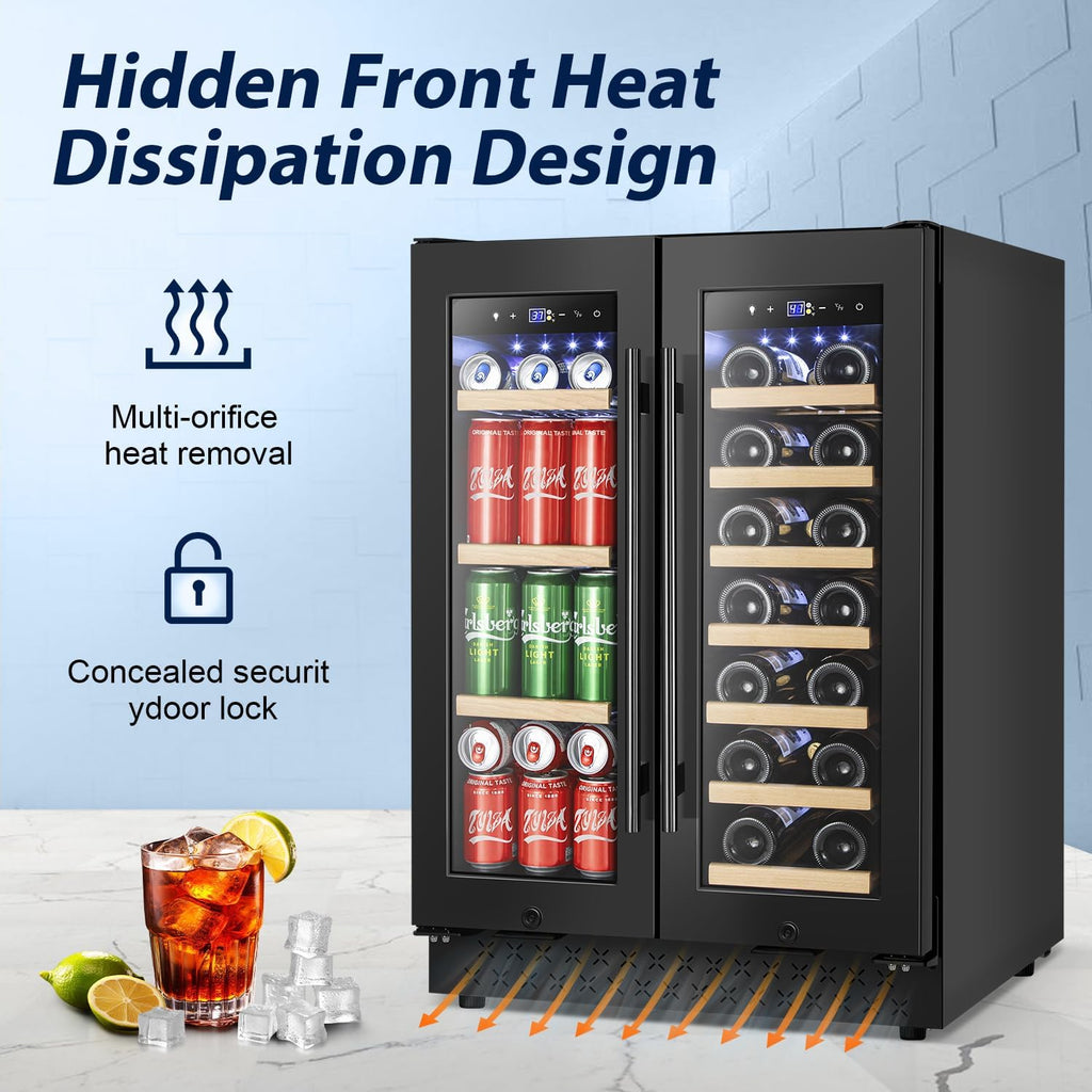 24 Inch Wine and Beverage Refrigerator, Dual Zone Wine Beverage Cooler 24" with 