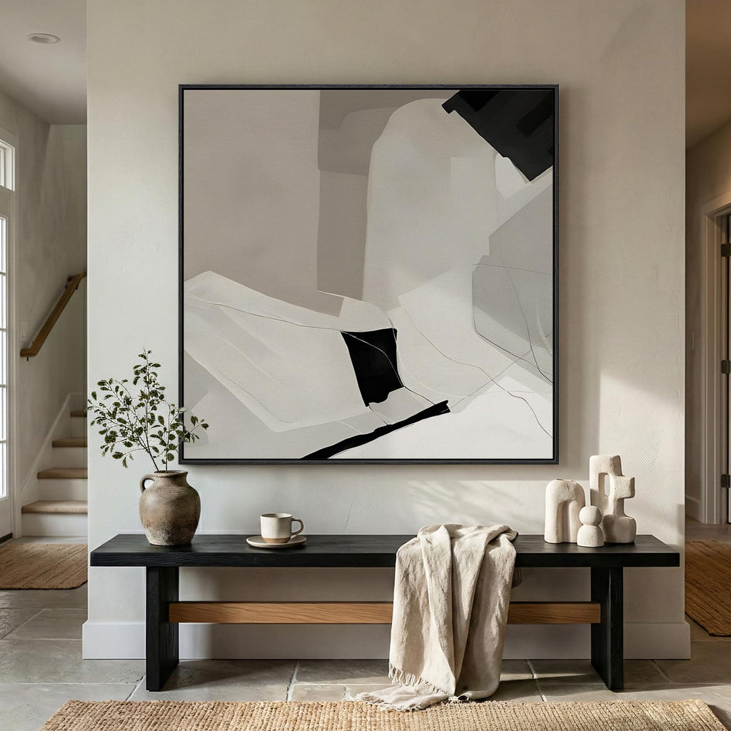 Extra Large Framed Black White Abstract Wall Art, 40x40 In