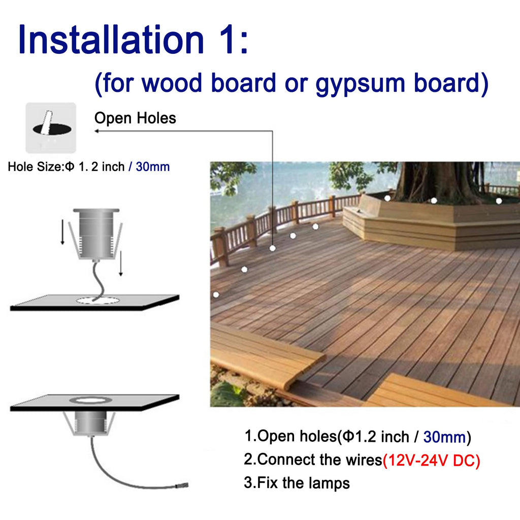 LED In-Ground Well Lights Anti-Glare,1W 12V-24V DC, IP67 Waterproof Recessed Lamp,Buried Underground Outdoor