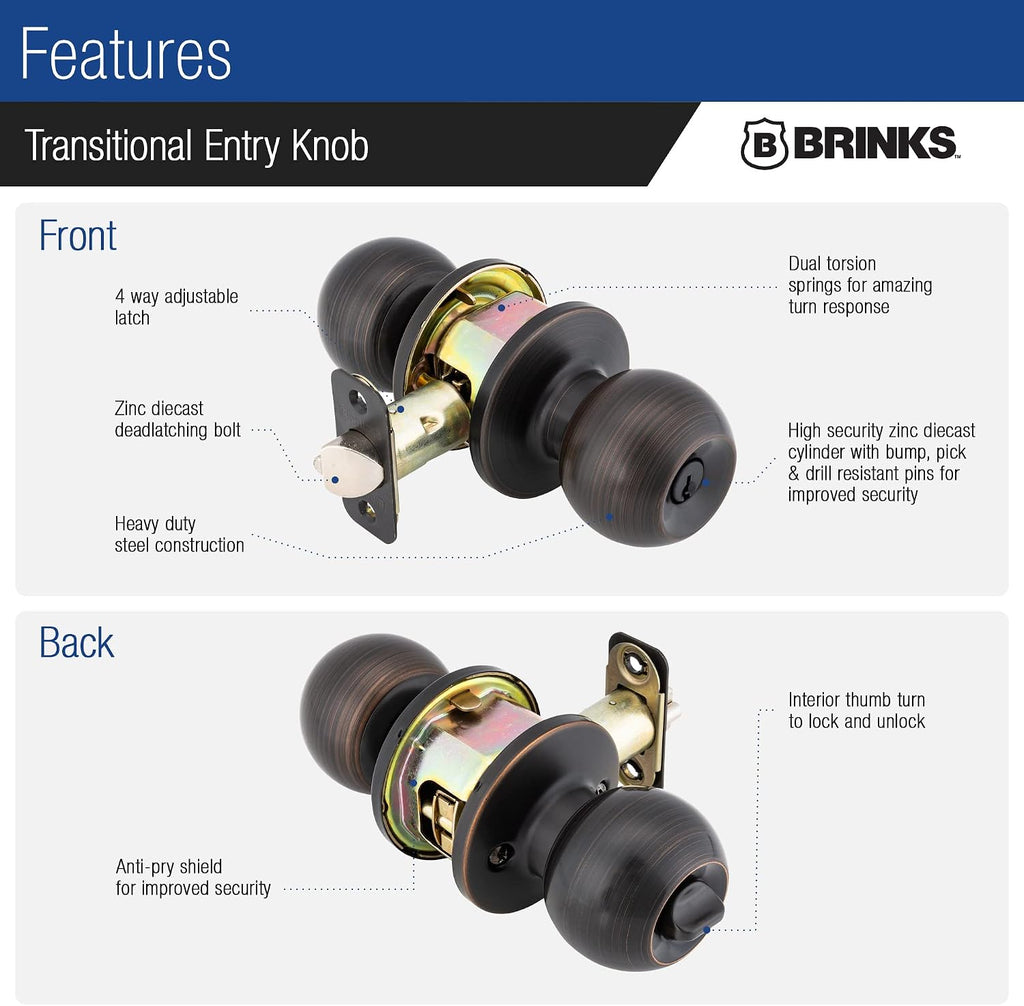Transitional Keyed Entry Ball Door Knob, Tuscan Bronze