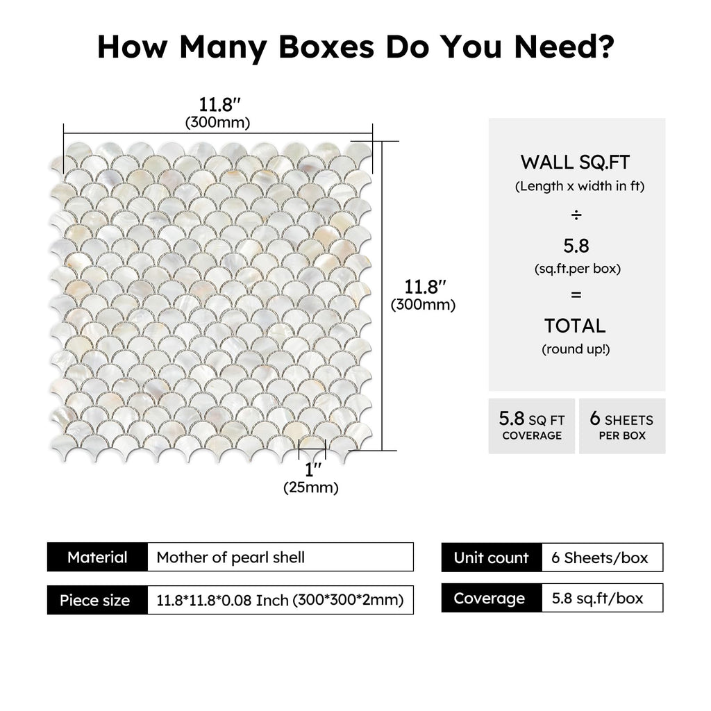 Mother of Pearl Fish Scale Backsplash Wall Tile, 6 Sheets