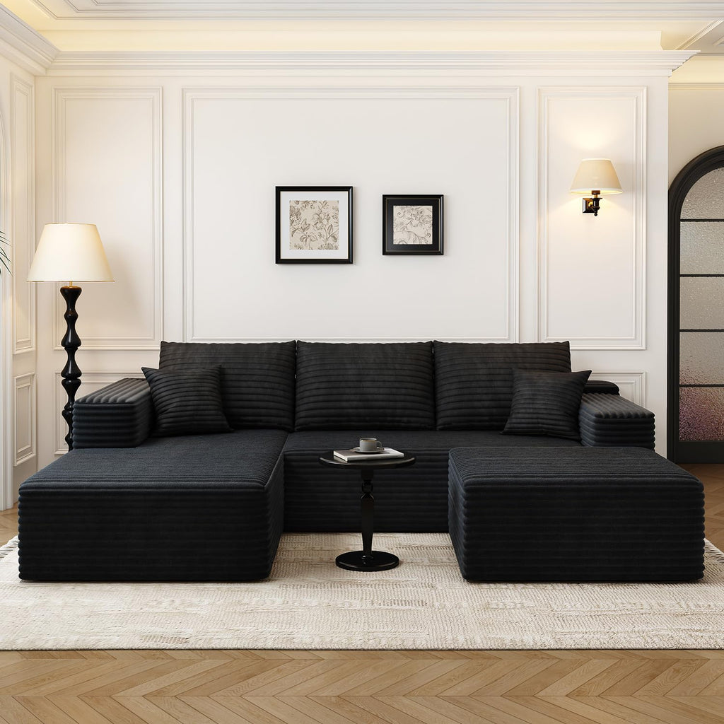 107.5" Cloud Modular Sectional Sofa with 1 Ottoman, Modern Minimalist Upholstered Couches, Comfort U Shaped Sofa, Deep