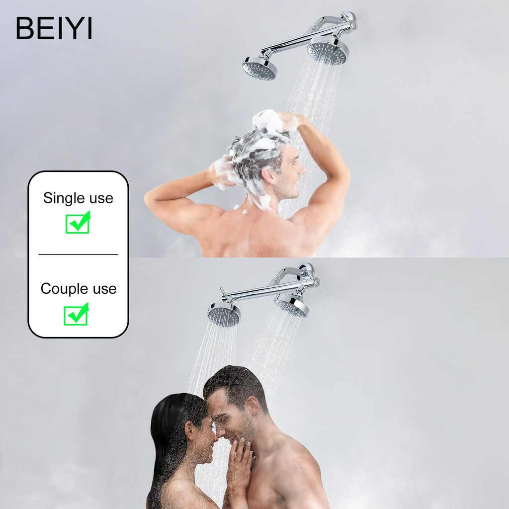 Double Shower Head for Two People, High Pressure 5 Setting 2 Person Dual Shower Head for Couple, Chrome