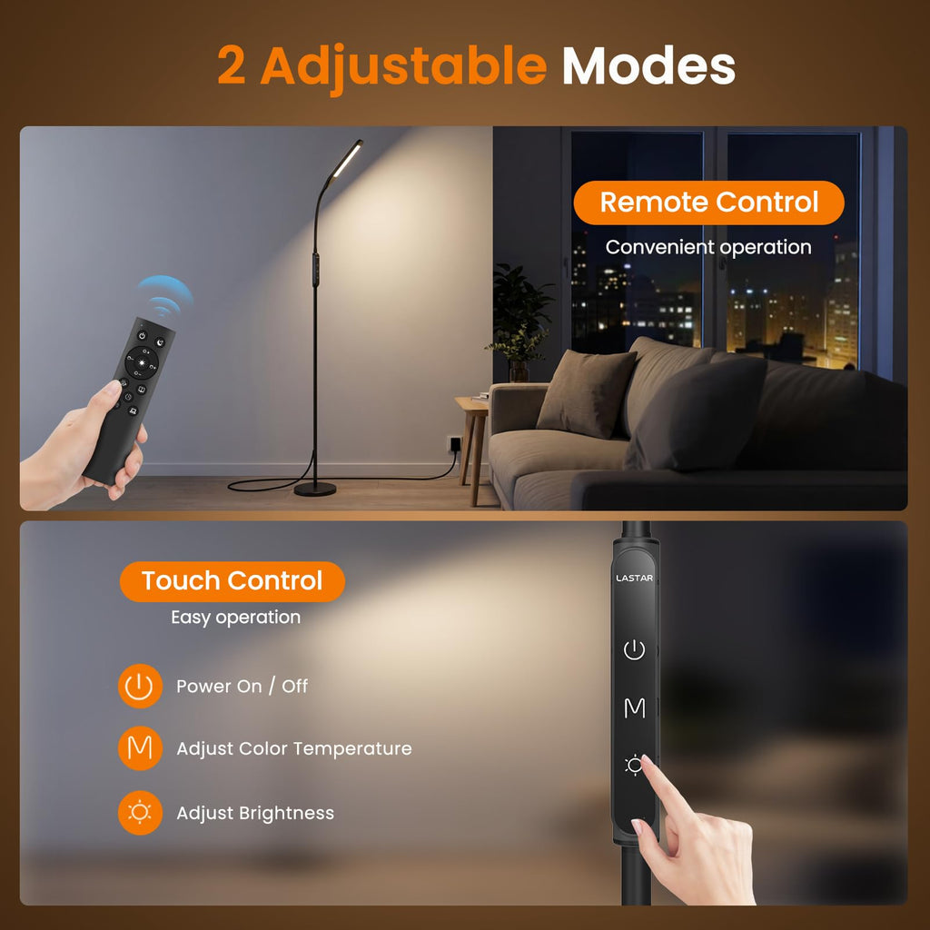 LED Floor Lamp with Remote, Standing Reading Lamp 4 Color Temperatures 3000K-5500K & 5 Brightness Dimmable, Gooseneck
