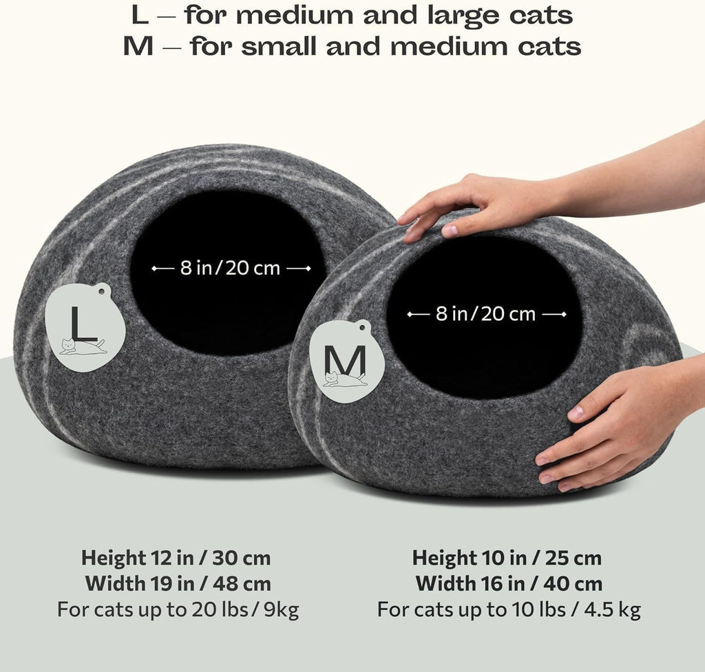 Cat Cave - Merino Wool Bed for Indoor Cats (Dark Gray, Large)