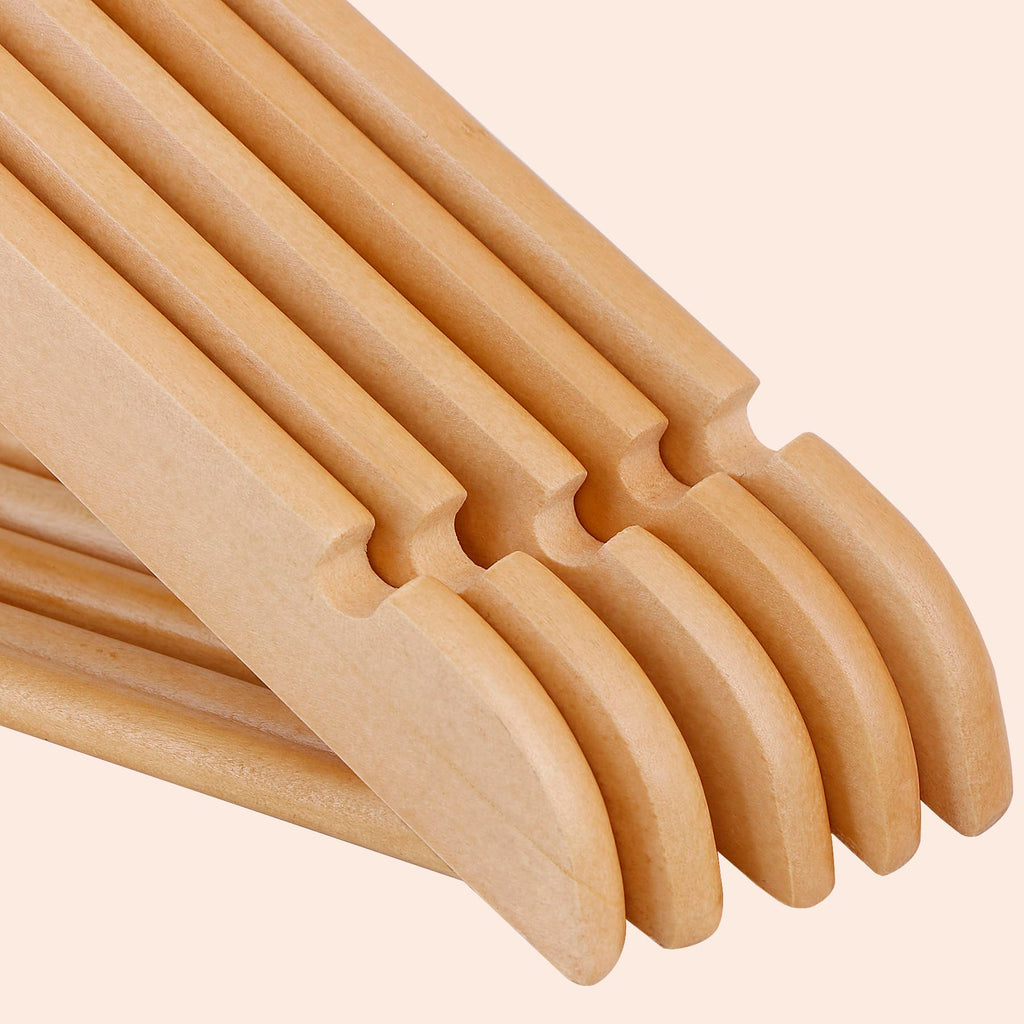 Wooden Clothes Hangers 50 Pack, Non-Slip Grooved Shoulder Coat Hanger, Slim for Shirts, Jackets, Dress, Pant