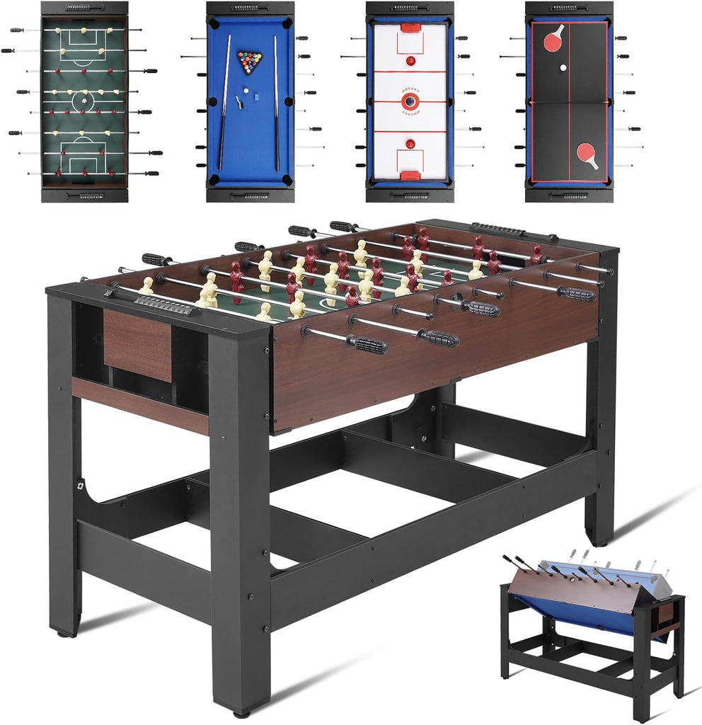 54" 4-in-1 Swivel Multi Game Table - Combo Game Table Set for Youth, Adults - Indoor and Outdoor Arcade Sports Table