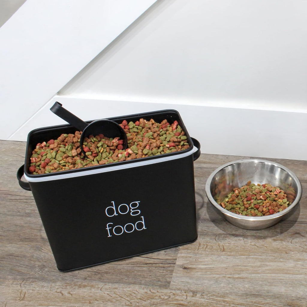 Retro Dog Food Canister (Black); Modern Farmhouse Style Storage Bin for Pet Food