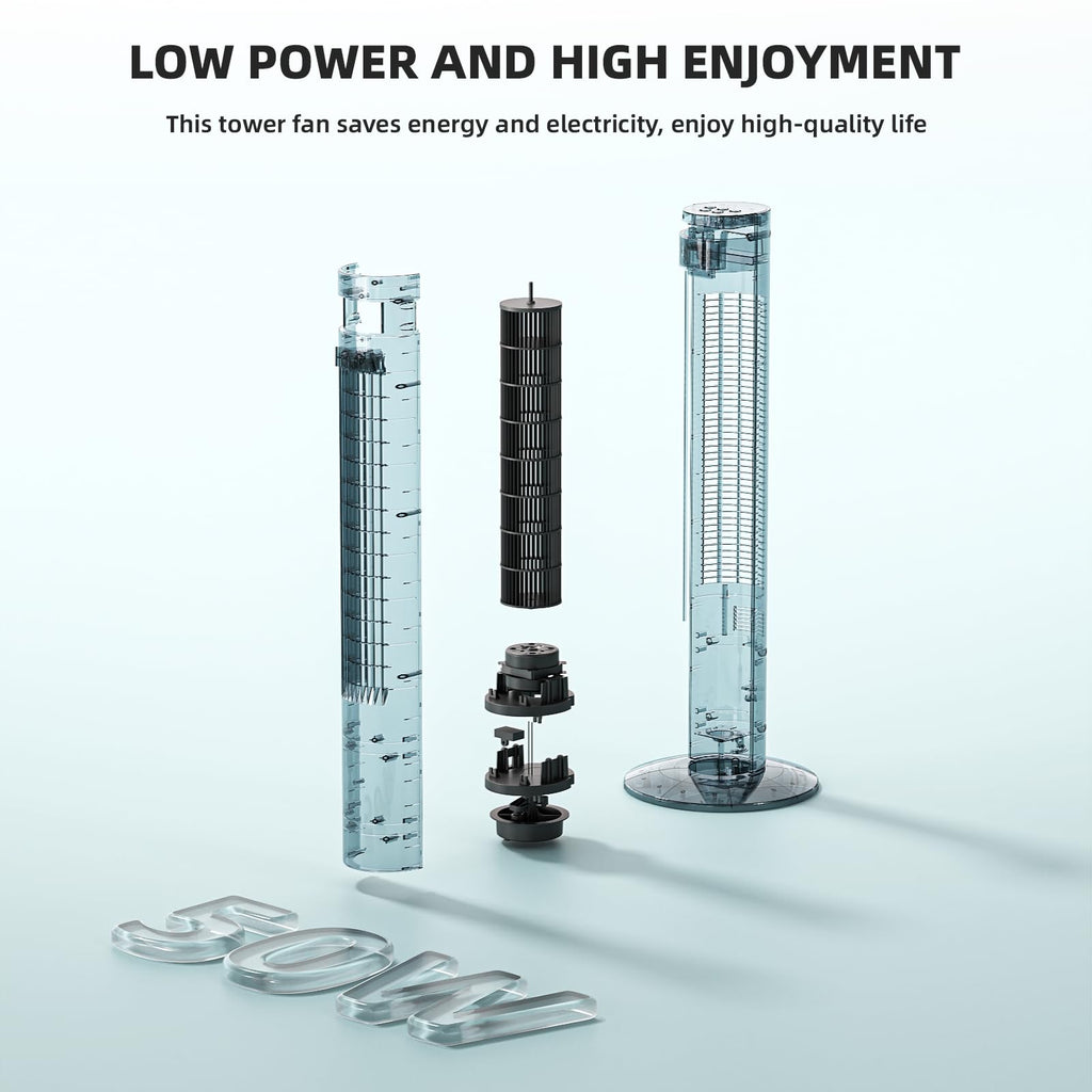 Tower Fan Portable Electric Oscillating Fan Quiet Remote Control Bladeless Floor Fan 3 Wind Speed Mode 12H Timer