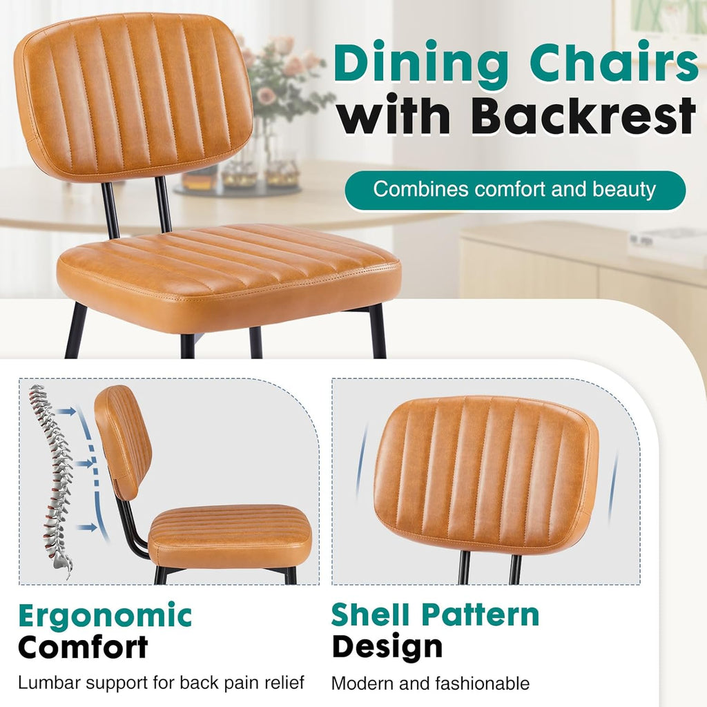 Dining Chairs Set of 4, Modern Upholstered Mid Century Kitchen Chairs with Faux Leather Cushion Seat, Backrest &