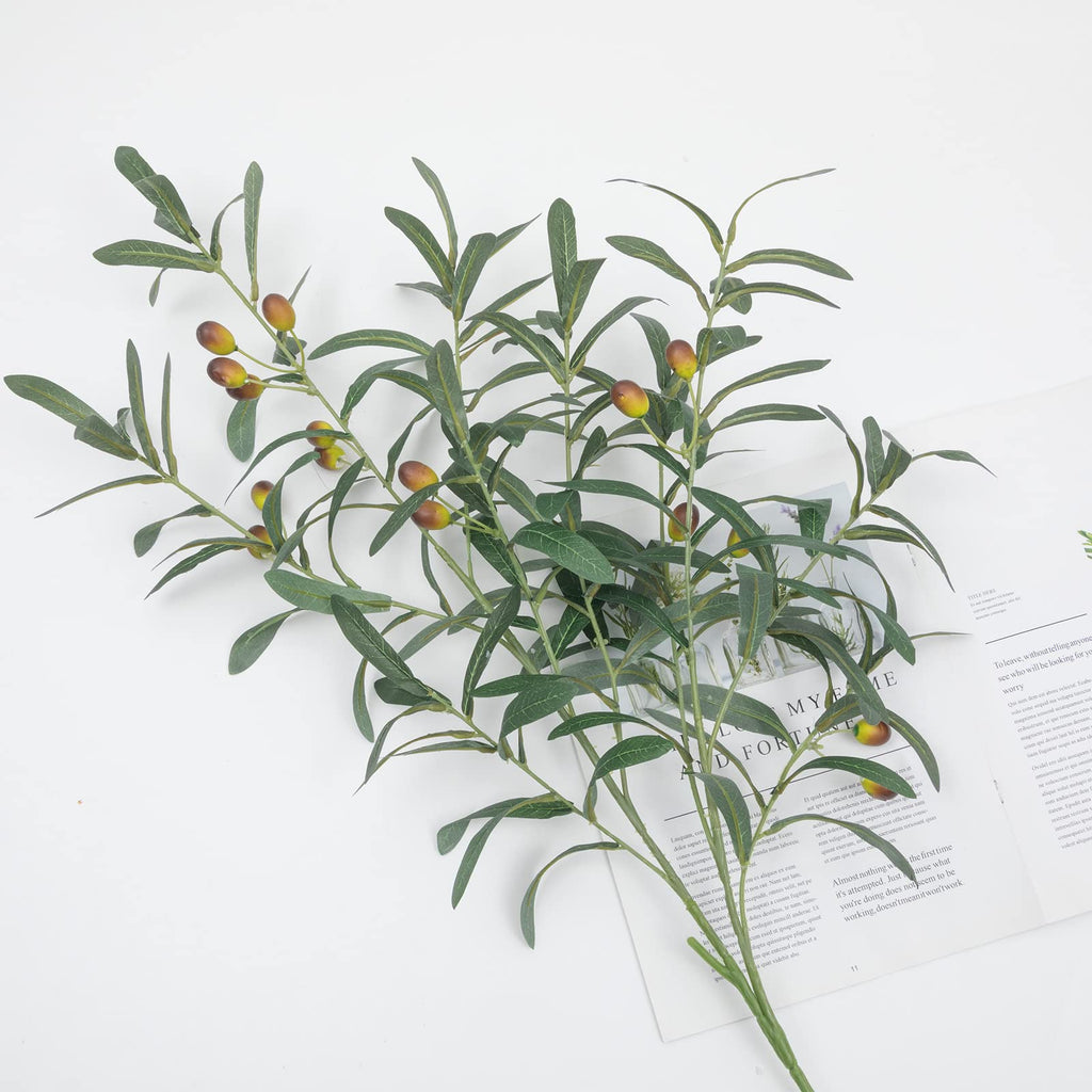 3 PCS 39" Fake Olive Tree Branches Olive Stems Large Tall Artificial Greenery Stems Bulk Faux Olive Branches for Vase