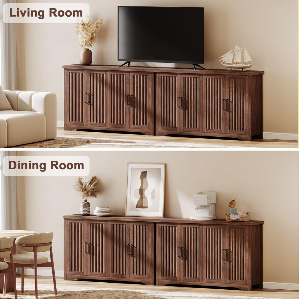Fluted Sideboard Buffet Cabinet with Storage 55.59", Walnut