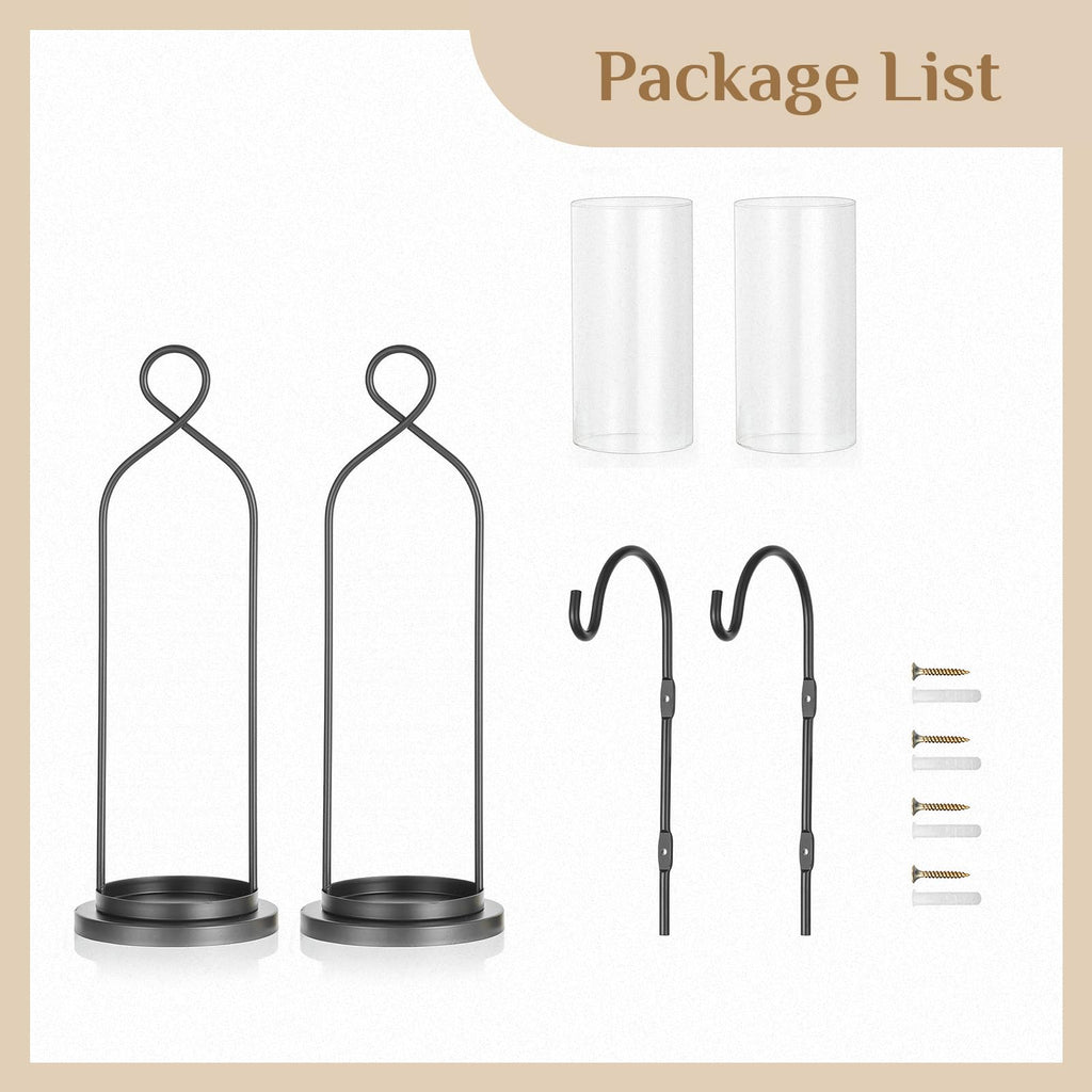 Black Candle Sconces Set of 2, with Hurricane Glass