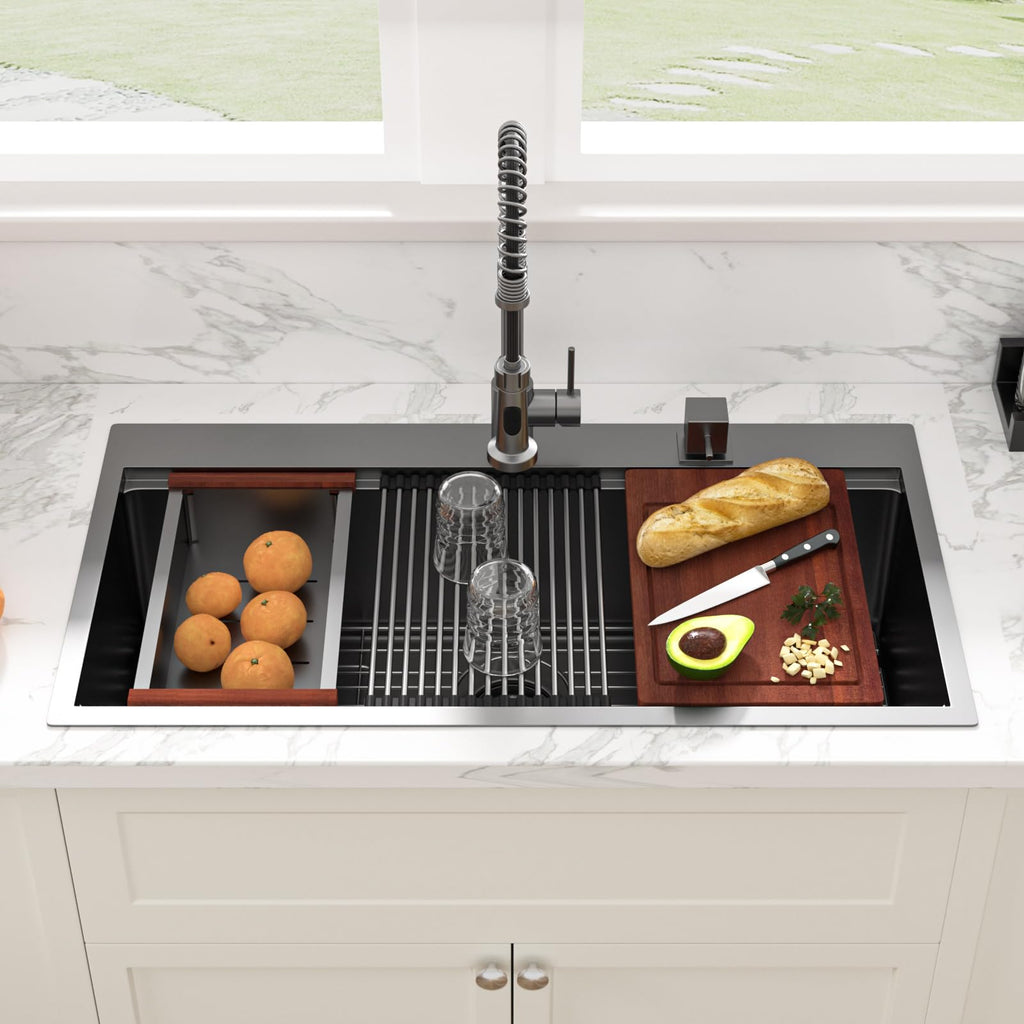 36 Inch Black Drop Sink Workstation 36x19 Drop Sink Black Stainless Steel Topmount Workstation Sink 16 Gauge Deep