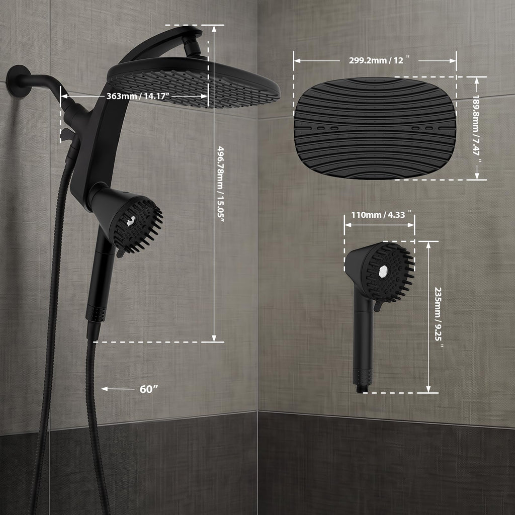 Shower Head with Handheld, High Pressure Showerhead, Black 1.75 GPM