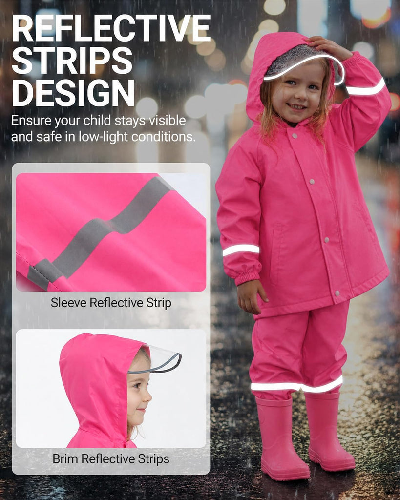 Boys Girls Waterproof Suit,Toddler Piece Raincoat with Portable Storage Bag and Reflective Strip