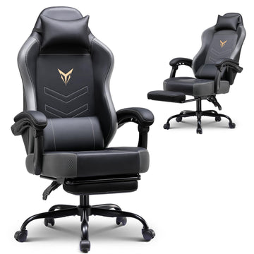Gaming Chair with Footrest, Recliner Chair with Headrest & Lumbar Support, Linkage Armrest, Ergonomic Gaming Chair