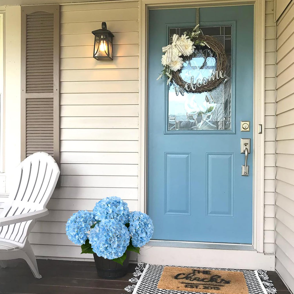 Boho Light Blue Fake Artificial, 4Pcs 22" Large Lifelike Silk Artificial Hydrangeas, Full Fake for Bouquet Table