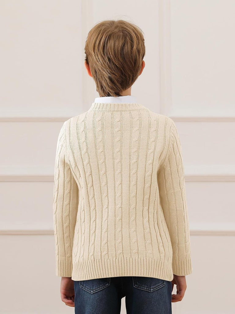 Boys Cable Knit Sweaters Kids Chunky Pullover Tops