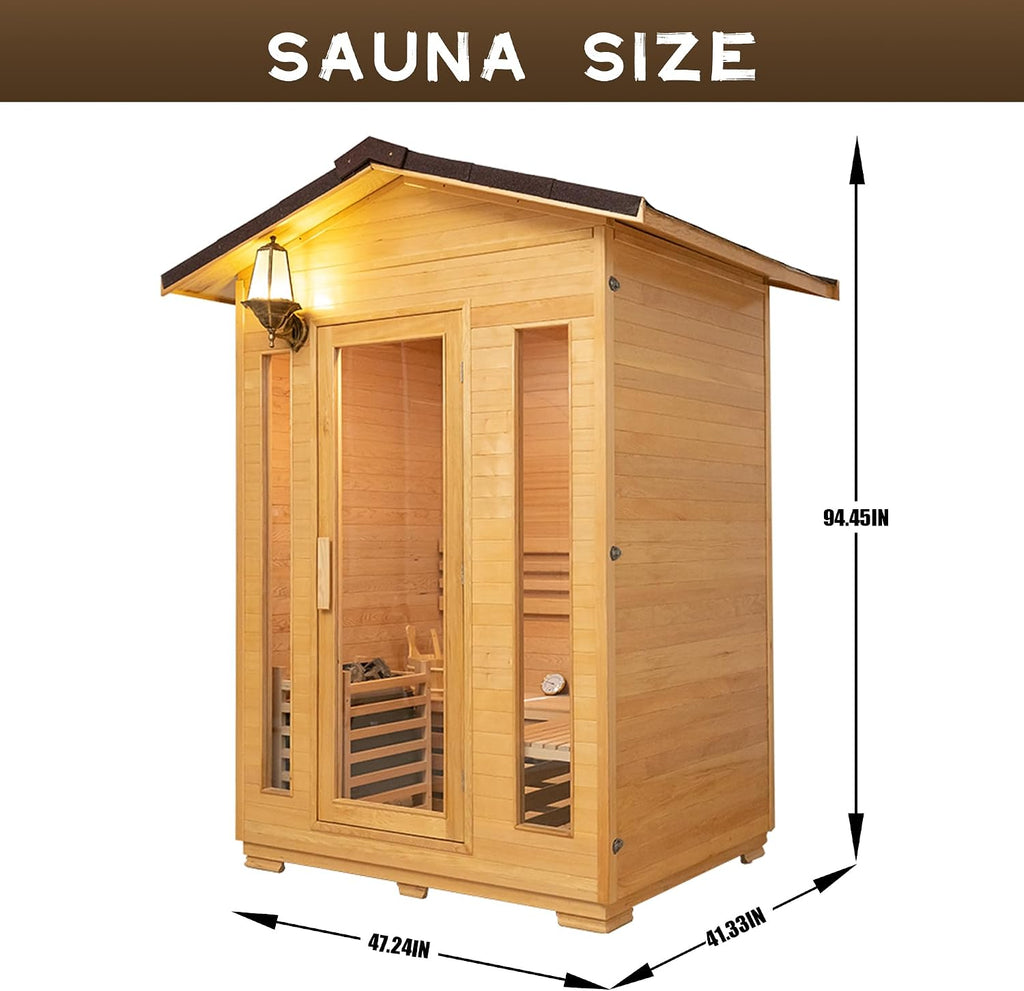 1-2 Person Outdoor Sauna Room,Cedar 220V 6KW Electric Stove Steam Sauna Kit | with Smart Wifi Control,LCD Control