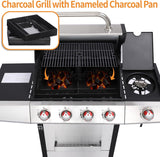 4-Burner Propane Gas Grill with Side Burner, 49,000 BTU BBQ Grill with Cast Iron Grates, Griddle and Charcoal Tray